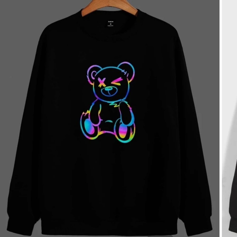 Reflective rainbow bear winking black sweatshirt sweater unisex multicolor